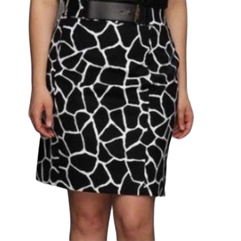 Michael Kors Giraffe Print Black and White Belted Skirt